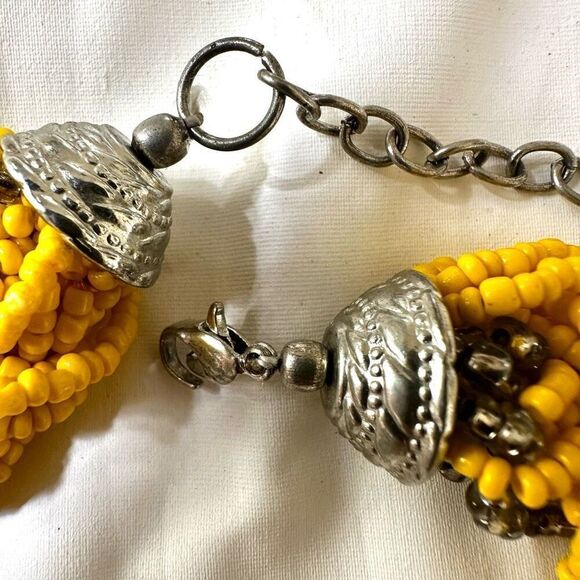 Yellow and silver tone seed beaded statement necklace - Picture 5 of 6